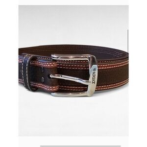 Ariat Dark Brown Leather Belt with Contrast Stitching and Silver Buckle